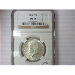 1964 KENNEDY HALF DOLLAR NGC MS63