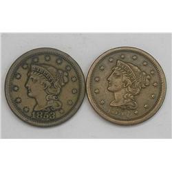 1853 & 1854 Large Cent Pair
