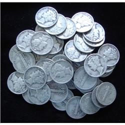 Lot of 50 Mercury Dimes- Average Circulated