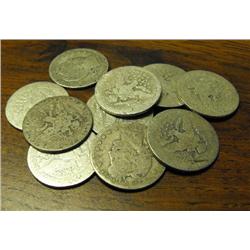 Lot of 10 Barber Quarters- Average Circulated