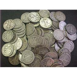 Lot of (100) Walking Liberty Half Dollars