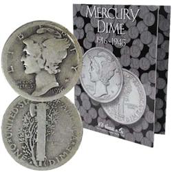 27 PC. Mercury Dime Set in Folder - G -KEY!