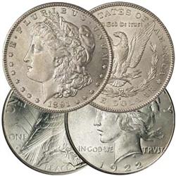 1891-S Morgan, 1922-S Peace Silver Dollar Pair BU