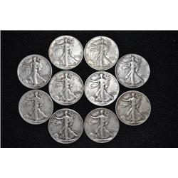 Lot of 10 Walking Liberty Half Dollars