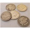 Image 1 : LOT OF 5 BARBER HALF DOLLARS- CIRCULATED