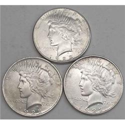 (3) 1923 peace SIlver Dollars