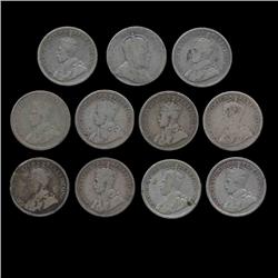 1910-36 Canada 10c 11pcs G+/VF (COI-8588)