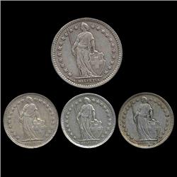 1928-51 Switzerland .5f & 1f 4pcs XF/AU (COI-8628)