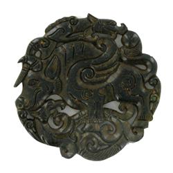 Vintage Chinese Handcarved Jade Bi (ANT-1120)