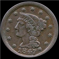 1947/7 Large 1c RARE Overdate XF/AU (COI-8750)