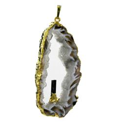 47ct Tourmaline Druzy Agate Gold Vermeil Pendant (JEW-1734)
