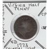 Image 1 : HARD TIMES TOKEN 1773 VIRGINIA HALF PENNY COLONIAL ISSUE