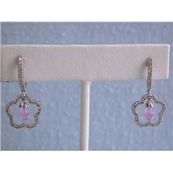 14k White Gold Earrings with Diamonds and Pink Quartz