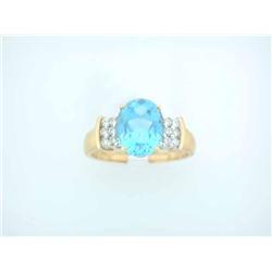 14k Yellow Gold with Blue Topaz and Diamond Accents