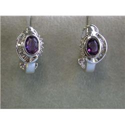 14k White Gold Clip On Earrings with Amethyst and Diamonds