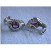 Image 4 : 14k White Gold Clip On Earrings with Amethyst and Diamonds