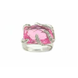 14k White Gold Ring with Topaz and Diamond Accents