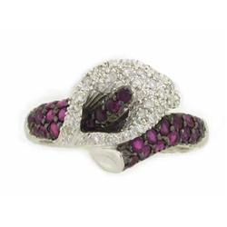 18k White Gold Ring with Diamonds and Rubies