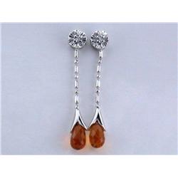 18k White Gold Dangling Earrings with Citrine and Diamond Accents