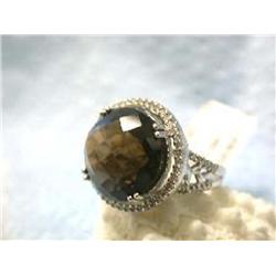 14k White Gold Smoky Quartz Ring with Diamond Accents