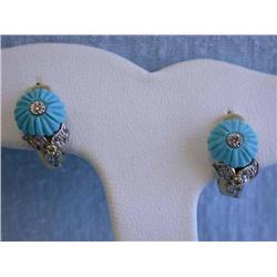 14k Yellow Gold Earrings with Turquoise and Diamonds