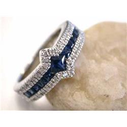 14k White Gold Ring with Diamonds and Blue Sapphires