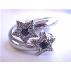 14k White Gold Ring with Diamonds and Blue Sapphires