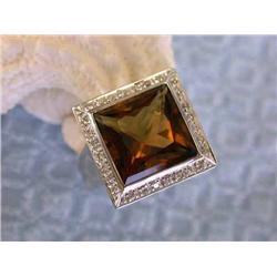 14k White Gold Ring with Diamonds and Citrine