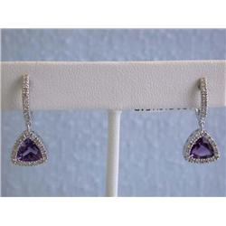 14k White Gold Dangling Earrings with Diamonds and Amethyst