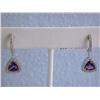 Image 1 : 14k White Gold Dangling Earrings with Diamonds and Amethyst
