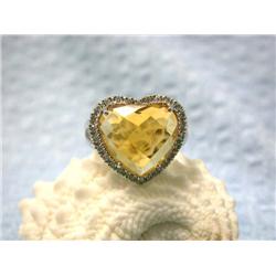 14k White Gold Ring with Heart Citrine & Diamonds