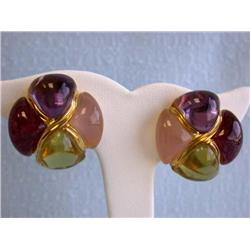 Laura Munder 18k Yellow Gold Clip On Earrings with Multi-colored Gemstones