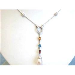 Gold Necklace with Pearl, Diamonds and Gemstone Pendant