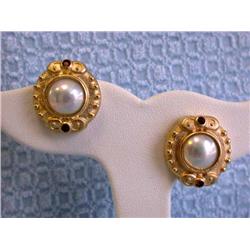14k Yellow Gold Earrings with Pearl and Ruby