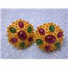 Image 2 : 18k Yellow Gold Earrings with Ruby and Emerald