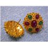 Image 5 : 18k Yellow Gold Earrings with Ruby and Emerald