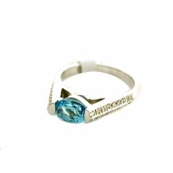 14k White Gold Ring with Blue Topaz and Diamond Accents