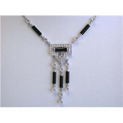 14k White Gold Pendant with Onyx and Diamonds