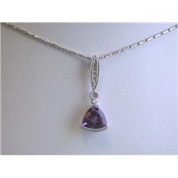 14k White Gold Amethyst Pendant with Diamond Accents