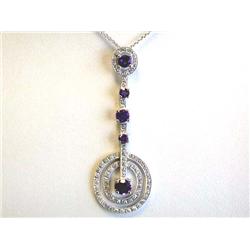 14k White Gold Pendant with Diamonds and Amethyst