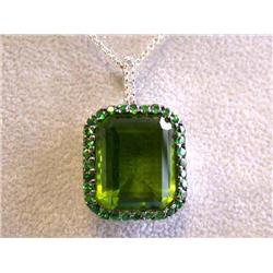 18k White Gold Green Quartz Pendant with Diamond and Tsavorite Accents
