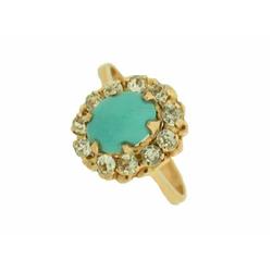 14k Yellow Gold Ring with Turquoise and Diamond Accents
