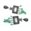 Image 3 : 18k Gold and Silver Earrings with Emeralds & Diamonds
