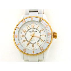 White Acrylic Bracelet Watch with Gold accents