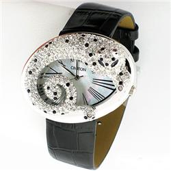 CROTON LADIES WATCH CN207338 LEOPARD CRYSTAL MOP BLACK