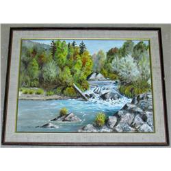 ORIGINAL ACRYLIC ON CANVAS PAINTING BY LOCAL ARTIST VIOLA MOORE - SIGNED AND FRA