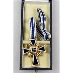 WW2 GERMAN NAZI CASED GOLD MOTHERS CROSS W/ RIBBON