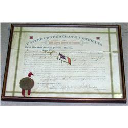 1893 UNITED CONFEDERATE VETERANS CERTIFICATE -  FRAMED
