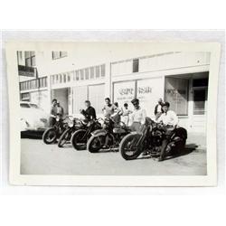 C. 1950'S RPPC REAL PHOTO POSTCARD OF MOTORCYCLES IN FRONT OF CAFE