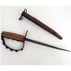 RARE WW1 US ARMY L F AND C 1917 TRENCH KNUCKLE KNIFE W/ SCABBARD